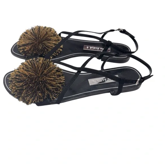 Zara Basic Collection Pom‎ Pom Strappy Flat Sandals Sz 8, - Picture 3 of 8